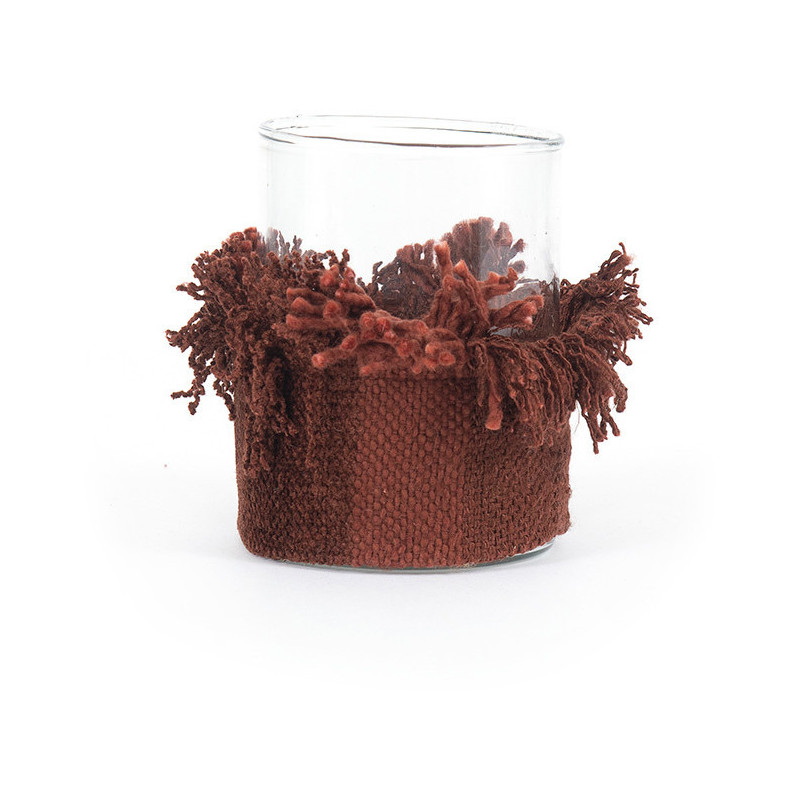 Photophore haut Rond Diamètre 8 cm en Velours Bordeaux Verre Transparent The Oh My Gee 