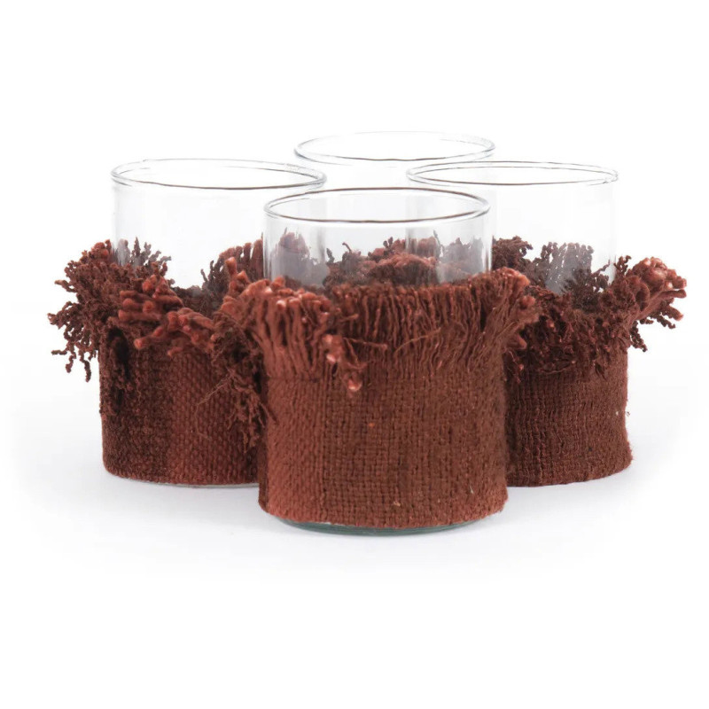 Photophore haut Rond Diamètre 8 cm en Velours Bordeaux Verre Transparent The Oh My Gee 