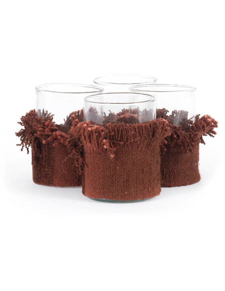 Photophore haut Rond Diamètre 8 cm en Velours Bordeaux Verre Transparent The Oh My Gee 