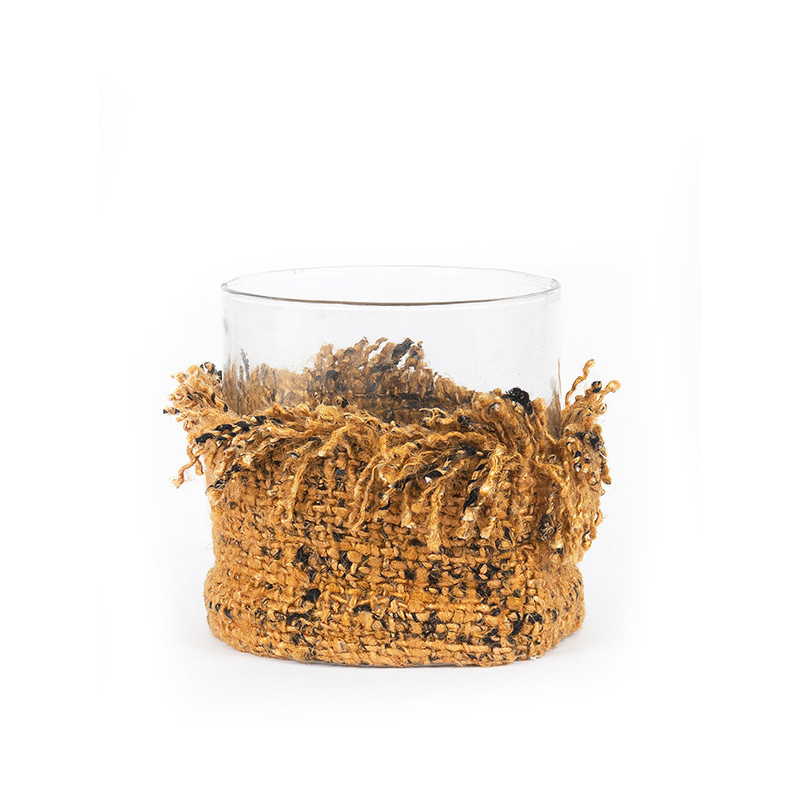 Photophore Rond Diamètre 8 cm en Coton Cannelle Noir Verre Transparent The Oh My Gee 