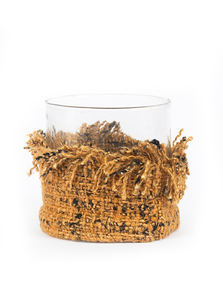 Photophore Rond Diamètre 8 cm en Coton Cannelle Noir Verre Transparent The Oh My Gee 