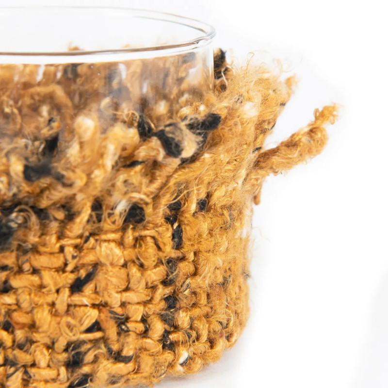 Photophore Rond Diamètre 8 cm en Coton Cannelle Noir Verre Transparent The Oh My Gee 