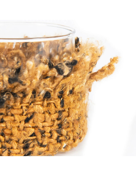 Photophore Rond Diamètre 8 cm en Coton Cannelle Noir Verre Transparent The Oh My Gee 