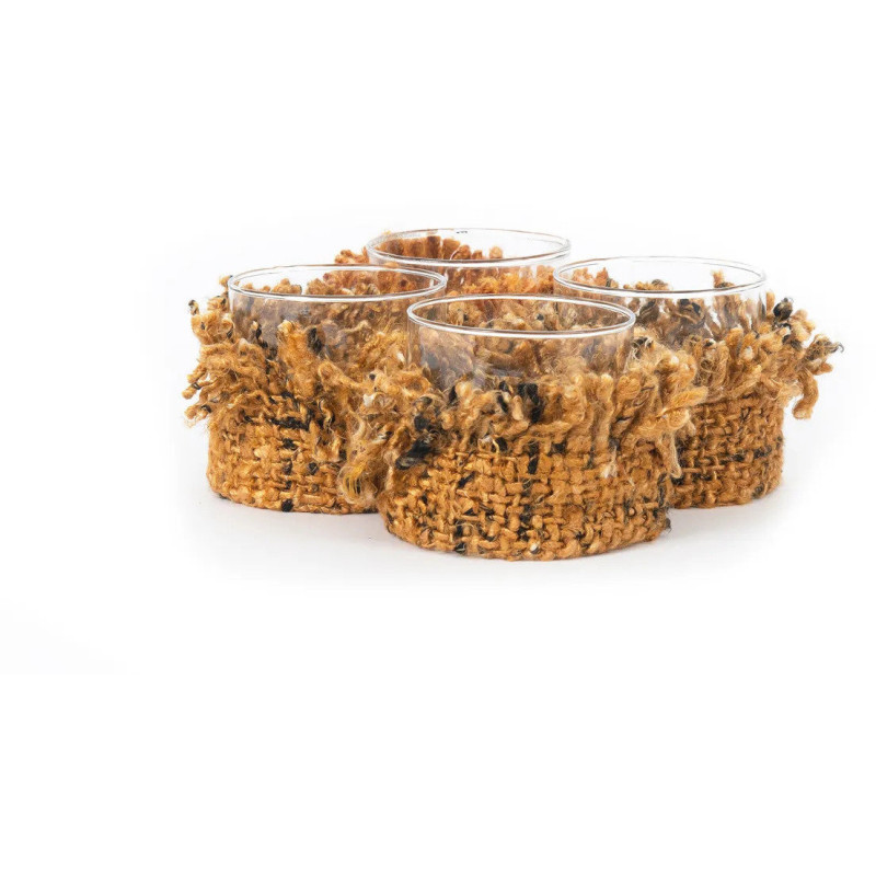 Photophore Rond Diamètre 8 cm en Coton Cannelle Noir Verre Transparent The Oh My Gee 