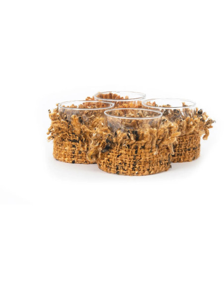 Photophore Rond Diamètre 8 cm en Coton Cannelle Noir Verre Transparent The Oh My Gee 