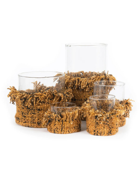 Photophore Rond Diamètre 8 cm en Coton Cannelle Noir Verre Transparent The Oh My Gee 