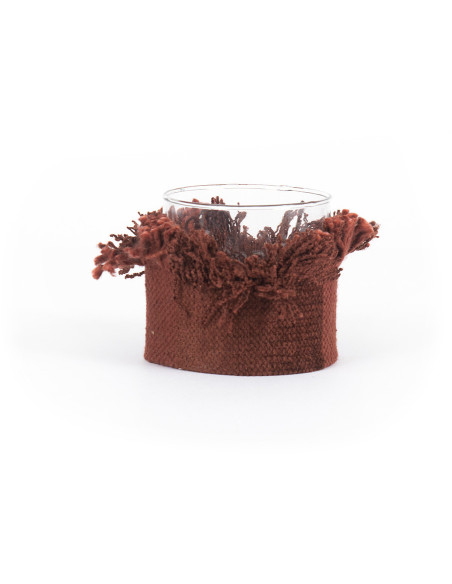 Photophore Rond Diamètre 8 cm en Velours Bordeaux Verre Transparent The Oh My Gee 