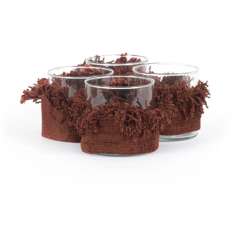 Photophore Rond Diamètre 8 cm en Velours Bordeaux Verre Transparent The Oh My Gee 