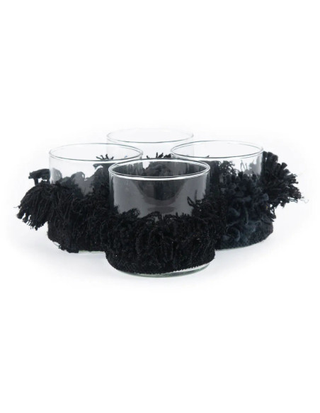 Photophore Rond Diamètre 8 cm en Velours Noir Verre Transparent The Oh My Gee 