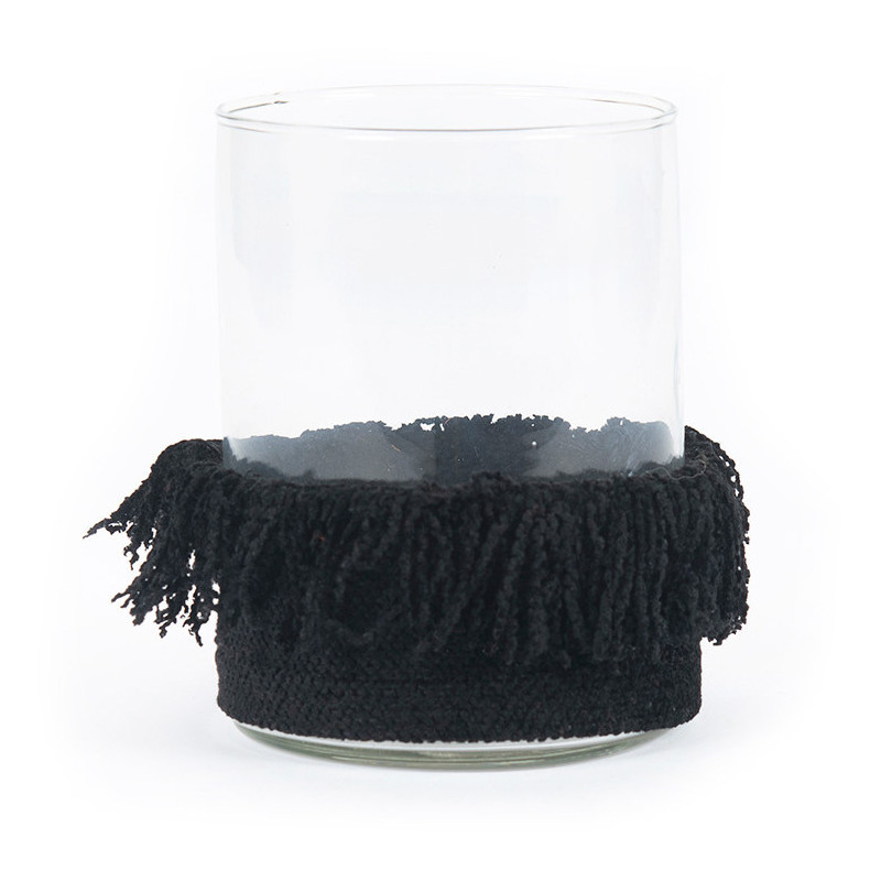 Photophore haut Rond Diamètre 10 cm en Velours Noir Verre Transparent The Oh My Gee 