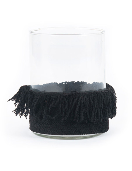 Photophore haut Rond Diamètre 10 cm en Velours Noir Verre Transparent The Oh My Gee 