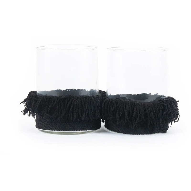 Photophore haut Rond Diamètre 10 cm en Velours Noir Verre Transparent The Oh My Gee 