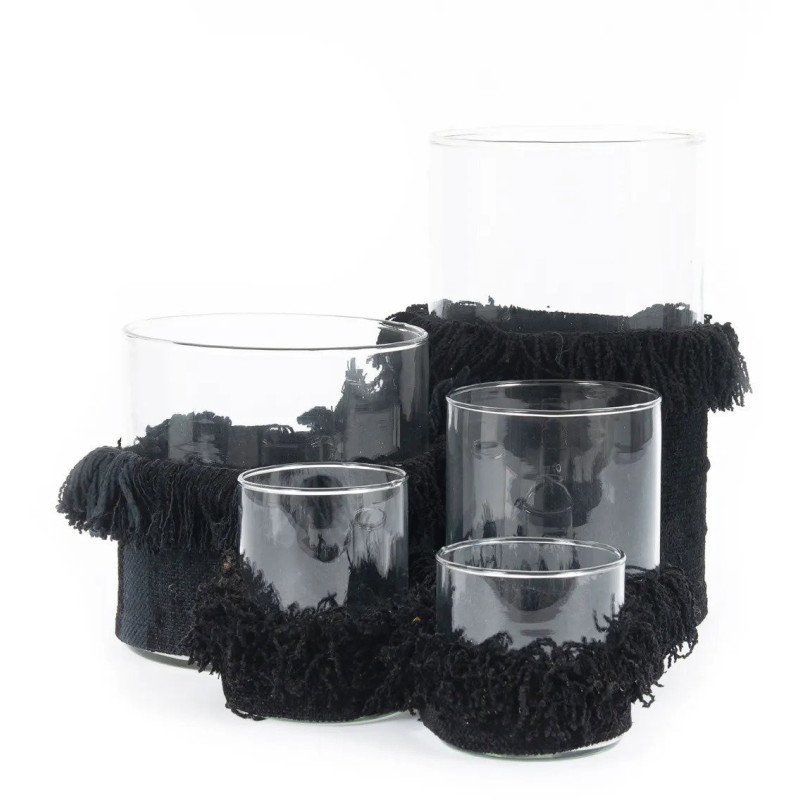 Photophore haut Rond Diamètre 10 cm en Velours Noir Verre Transparent The Oh My Gee 