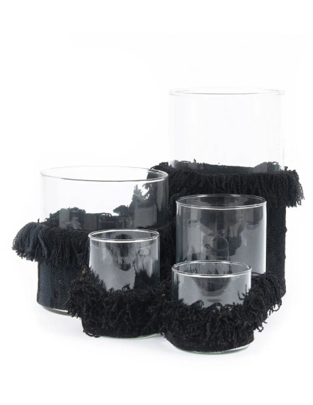 Photophore haut Rond Diamètre 10 cm en Velours Noir Verre Transparent The Oh My Gee 