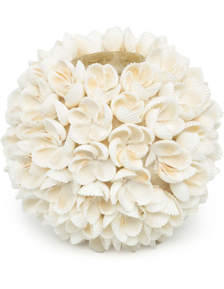 Bougeoir Rond Diamètre 12 cm en Coquillage Blanc The Flower Power 