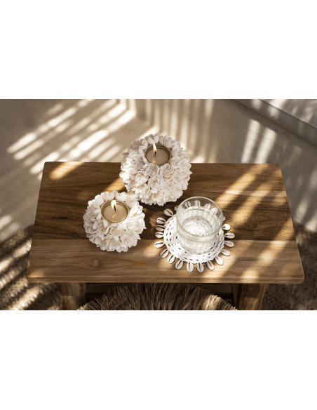 Bougeoir Rond Diamètre 12 cm en Coquillage Blanc The Flower Power 