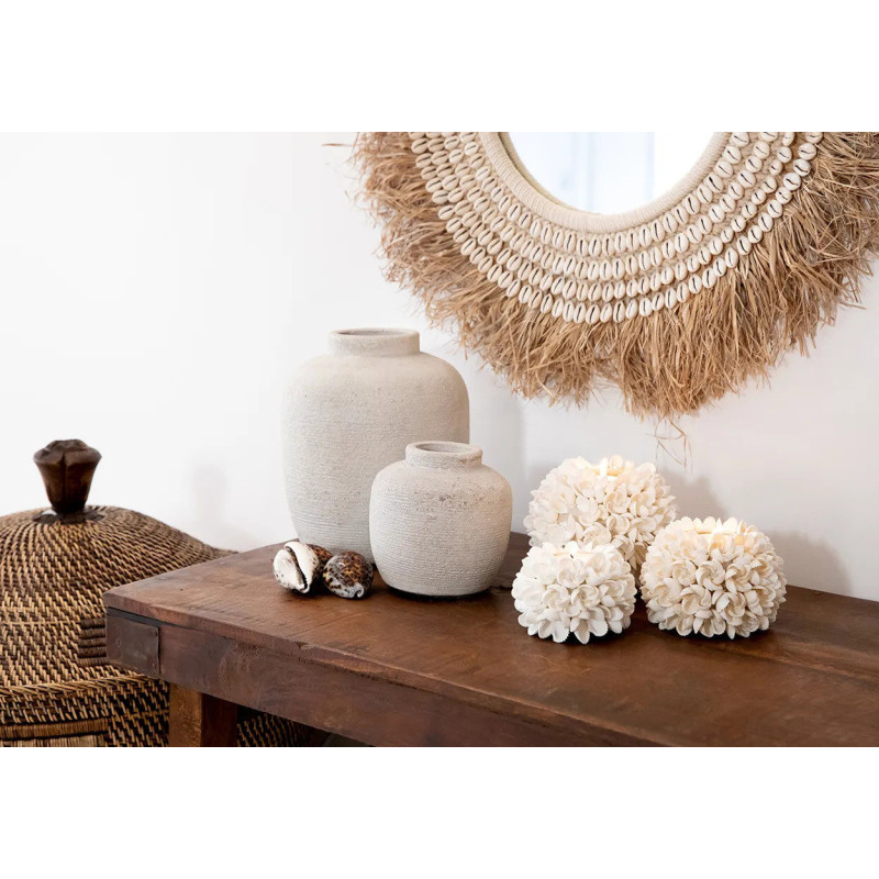 Bougeoir Rond Diamètre 12 cm en Coquillage Blanc The Flower Power 