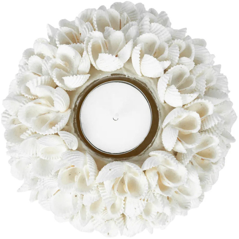 Bougeoir Rond Diamètre 12 cm en Coquillage Blanc The Flower Power 