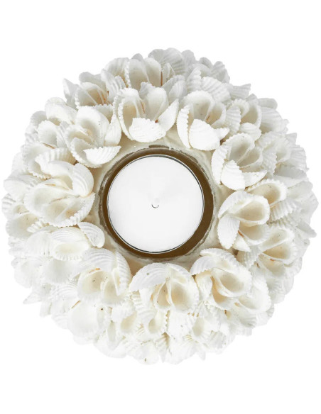 Bougeoir Rond Diamètre 12 cm en Coquillage Blanc The Flower Power 