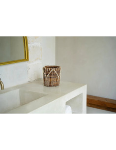 Panier de rangement original macramé Rond 14x16 en Feuille de bananier Naturel Coton Blanc The Macra-mazing 