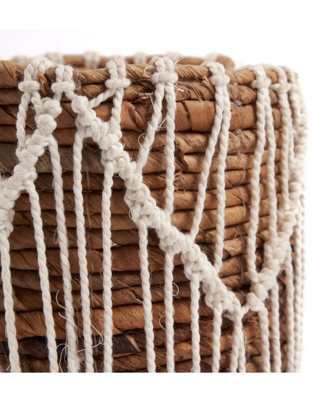 Panier de rangement original macramé Rond 14x16 en Feuille de bananier Naturel Coton Blanc The Macra-mazing 