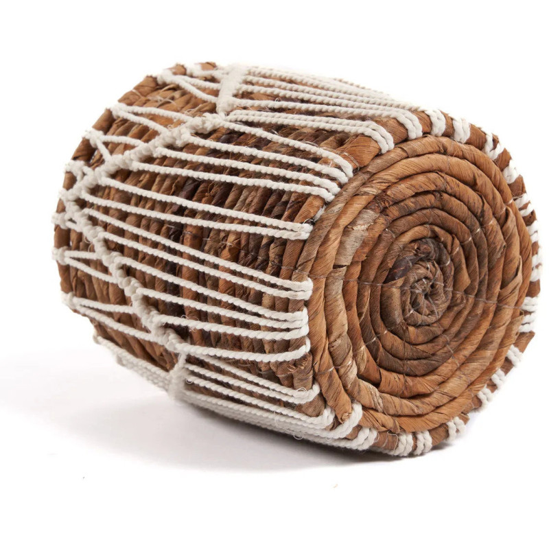 Panier de rangement original macramé Rond 14x16 en Feuille de bananier Naturel Coton Blanc The Macra-mazing 