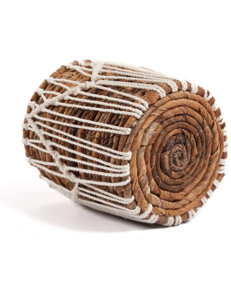 Panier de rangement original macramé Rond 14x16 en Feuille de bananier Naturel Coton Blanc The Macra-mazing 