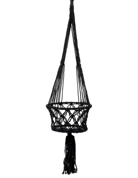 Porte plante original à suspendre Macramé Diamètre 30 cm en Coton Noir The Macrame 