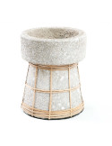 Bougeoir sur pied Rond Hauteur 16 cm en Terre cuite Gris béton Raphia Naturel The Serene