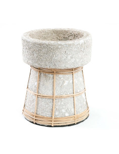 Bougeoir sur pied Rond Hauteur 16 cm en Terre cuite Gris béton Raphia Naturel The Serene 