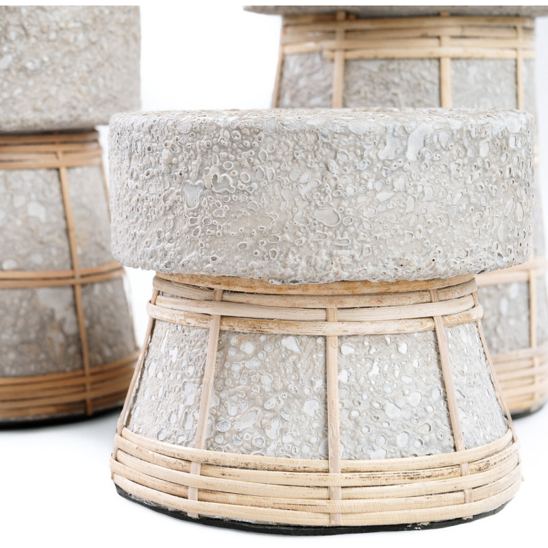 Bougeoir sur pied Rond Hauteur 16 cm en Terre cuite Gris béton Raphia Naturel The Serene 