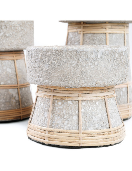 Bougeoir sur pied Rond Hauteur 16 cm en Terre cuite Gris béton Raphia Naturel The Serene 