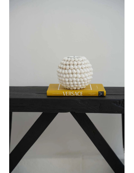 Bougeoir Rond Diamètre 12 cm en Coquillage Blanc The Bubble 