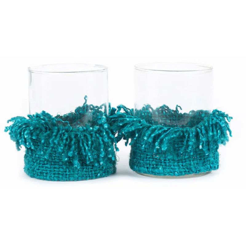 Photophore haut Rond Diamètre 10 cm en Coton Aqua Verre Transparent The Oh My Gee 