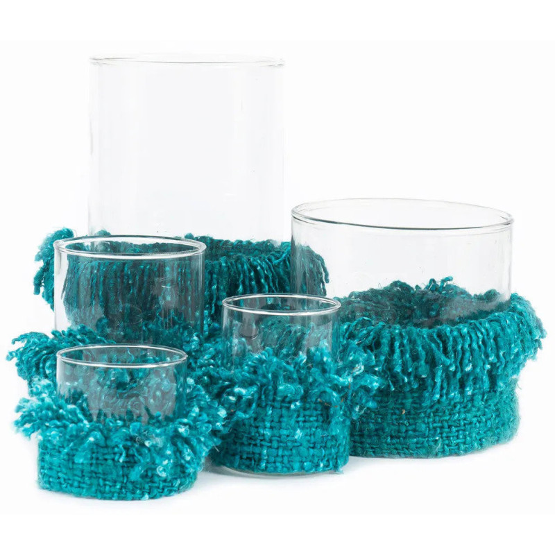 Photophore haut Rond Diamètre 10 cm en Coton Aqua Verre Transparent The Oh My Gee 