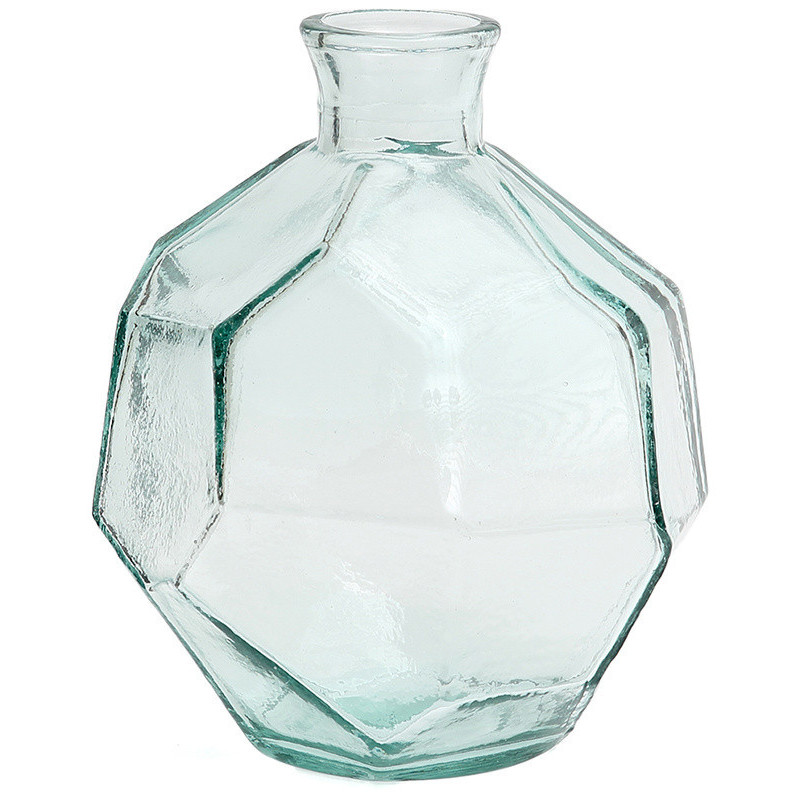 Petit Vase design Boule Hauteur 18 cm Verre recyclé Bleu Transparent The Round Origami 