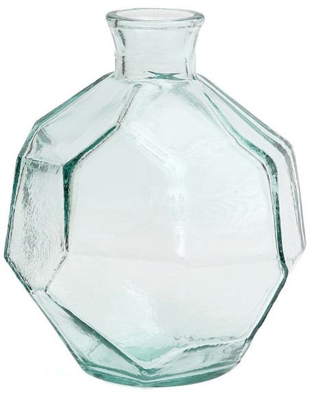 Petit Vase design Boule Hauteur 18 cm Verre recyclé Bleu Transparent The Round Origami 