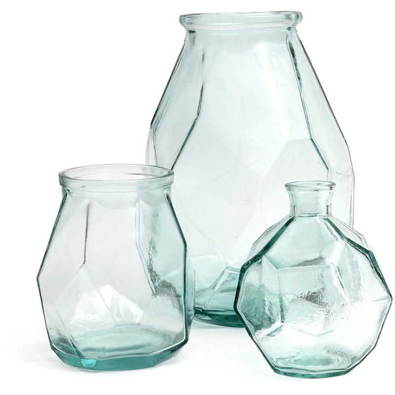 Petit Vase design Boule Hauteur 18 cm Verre recyclé Bleu Transparent The Round Origami 