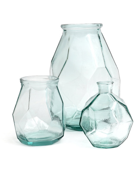 Petit Vase design Boule Hauteur 18 cm Verre recyclé Bleu Transparent The Round Origami 