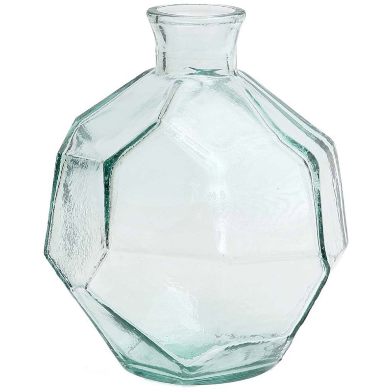 Petit Vase design Boule Hauteur 18 cm Verre recyclé Bleu Transparent The Round Origami 