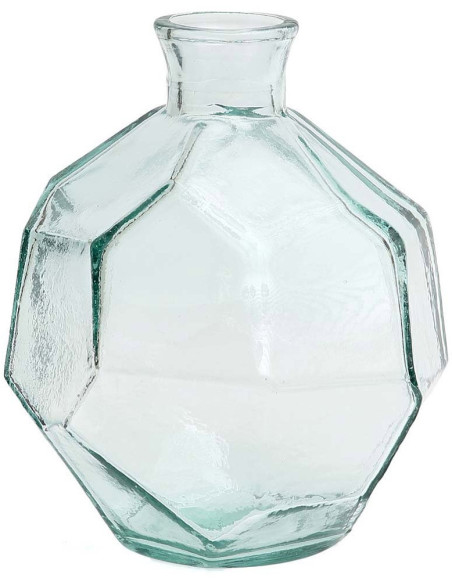 Petit Vase design Boule Hauteur 18 cm Verre recyclé Bleu Transparent The Round Origami 