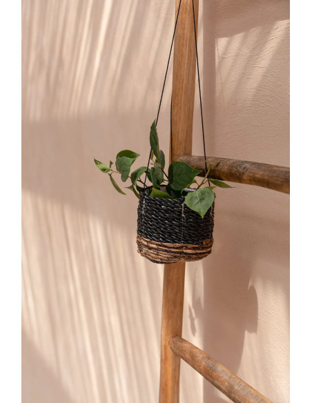 Porte plante original à suspendre Diamètre 11 cm en Feuille de bananier Naturel Noir The Banana 