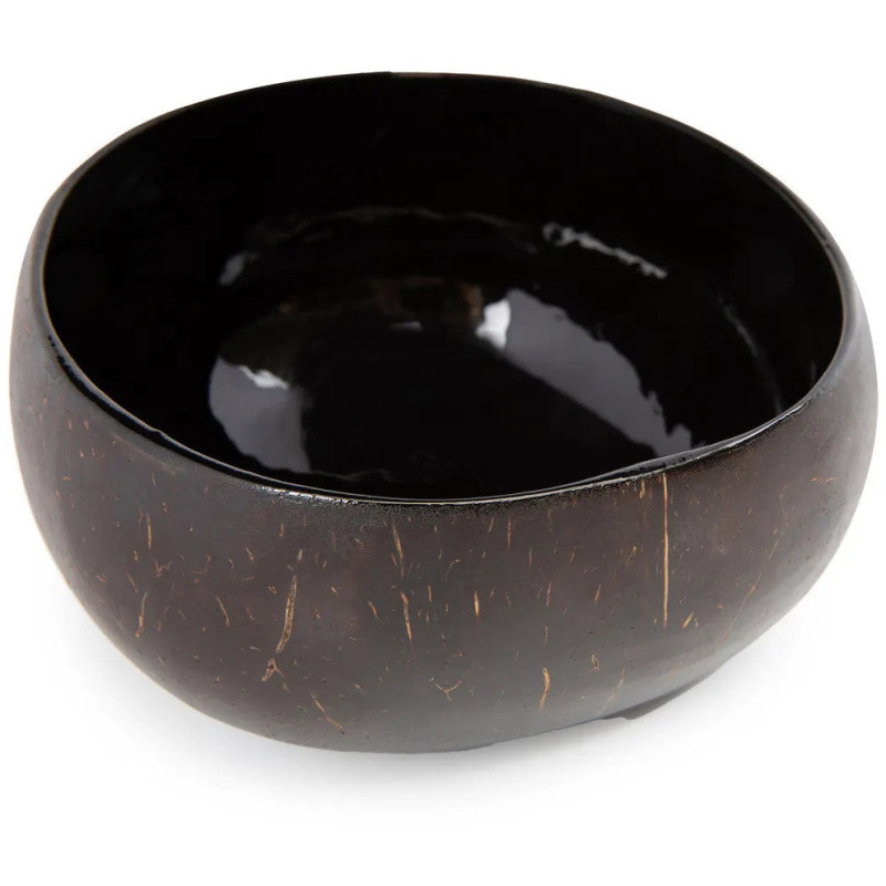 Bol originale rond 13 cm en Noix de coco Naturel Noir Laqué The Coco 