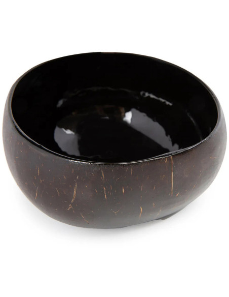 Bol originale rond 13 cm en Noix de coco Naturel Noir Laqué The Coco 