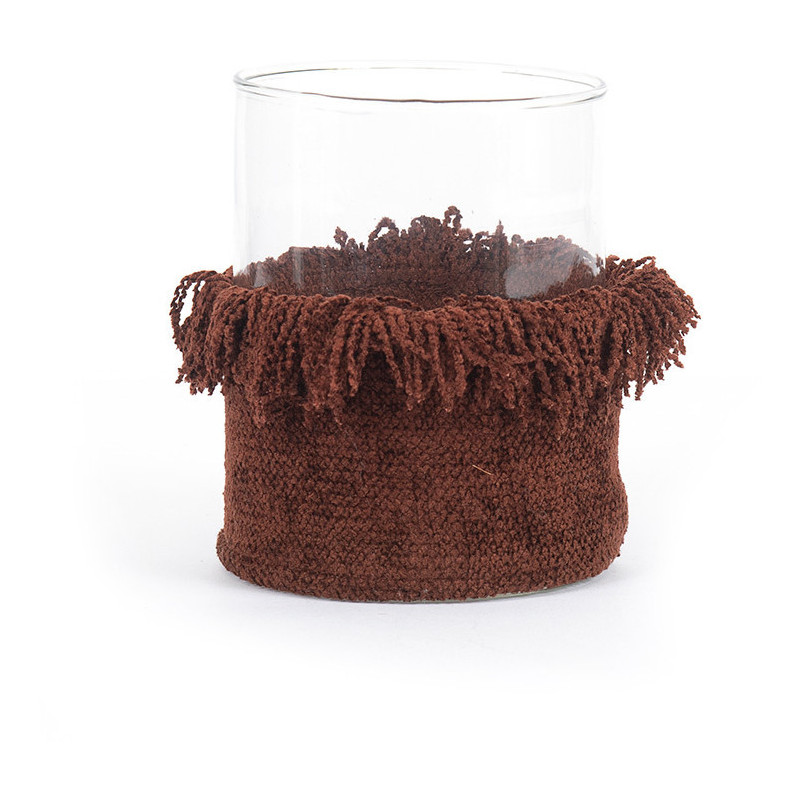 Photophore haut Rond Diamètre 10 cm en Velours Bordeaux Verre Transparent The Oh My Gee 