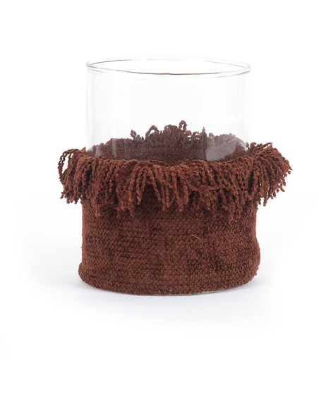 Photophore haut Rond Diamètre 10 cm en Velours Bordeaux Verre Transparent The Oh My Gee 