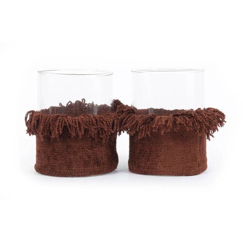 Photophore haut Rond Diamètre 10 cm en Velours Bordeaux Verre Transparent The Oh My Gee 