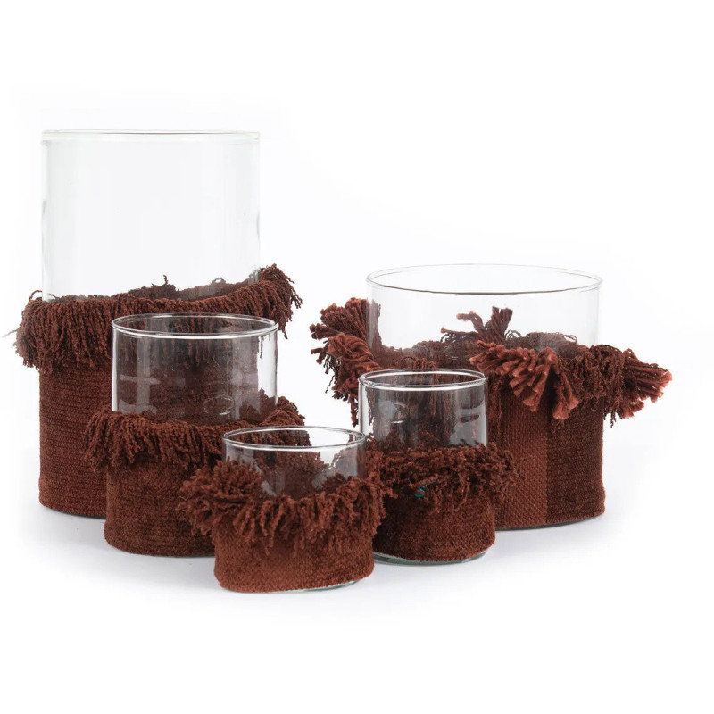 Photophore haut Rond Diamètre 10 cm en Velours Bordeaux Verre Transparent The Oh My Gee 