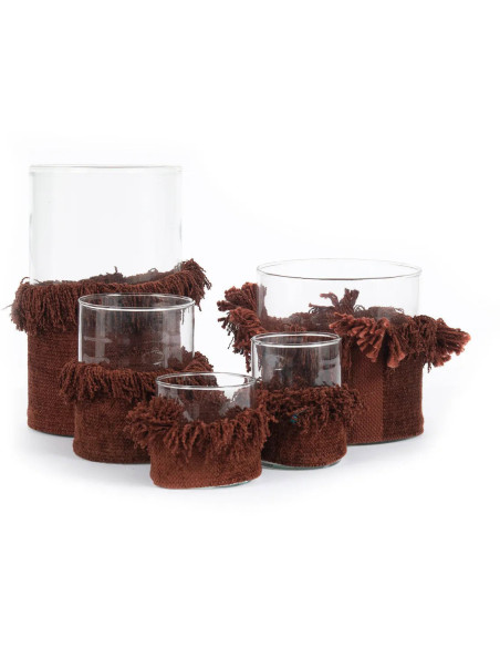 Photophore haut Rond Diamètre 10 cm en Velours Bordeaux Verre Transparent The Oh My Gee 