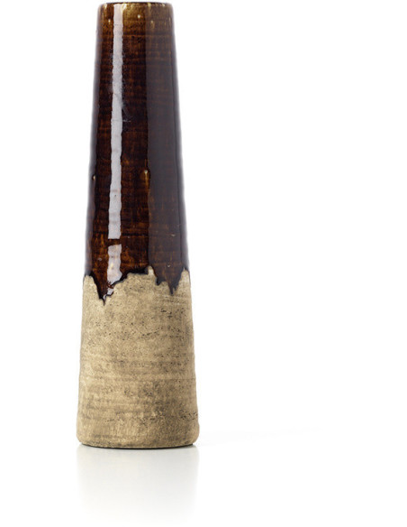 Vase ethnique moderne Conique H 39 cm Grès Marron Beige ciment The Amber Cone 